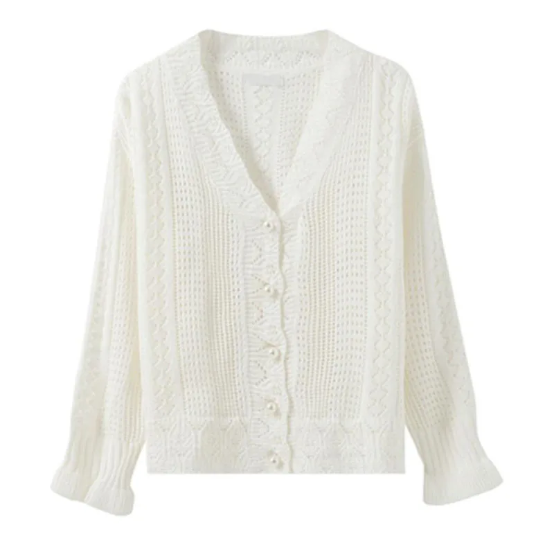 

Fashion Women Cardigans Sweater New Autumn V Neck Elegant Knitted Long sleeve Hollow Out Sexy Tops Pull Femme Casual Coat