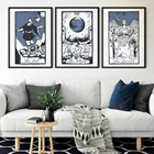 Настенные картины в скандинавском стиле с абстрактными изображениями влюбленных Таро-карт, постеры на холсте с изображением Луны и дурака, Ретро Декор для гостиной и дома
