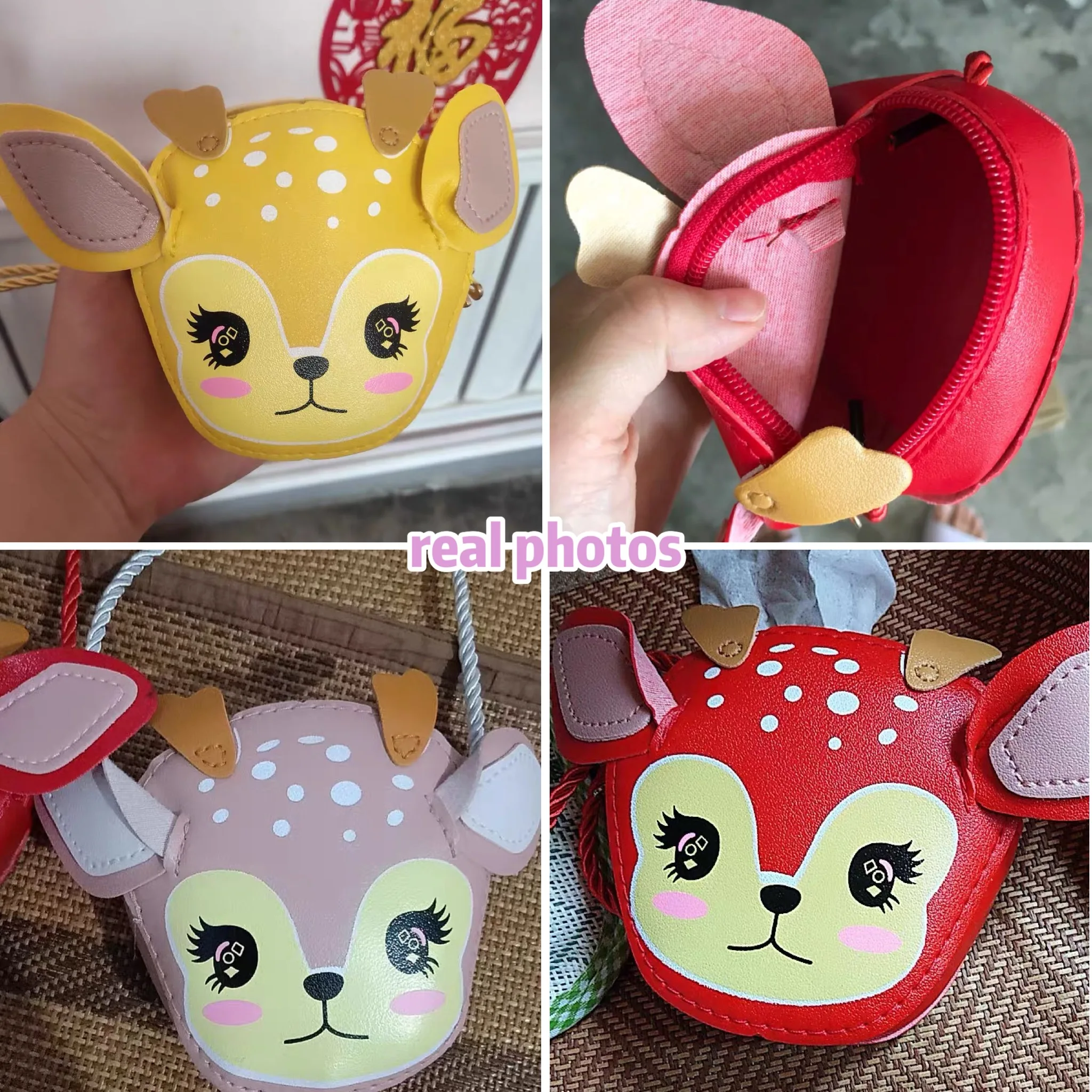 

PU Leather Girls Baby Mini Shoulder Bag Princess Accessories Coin Purse Handbags Cartoon Deer Children's Small Crossbody Bags
