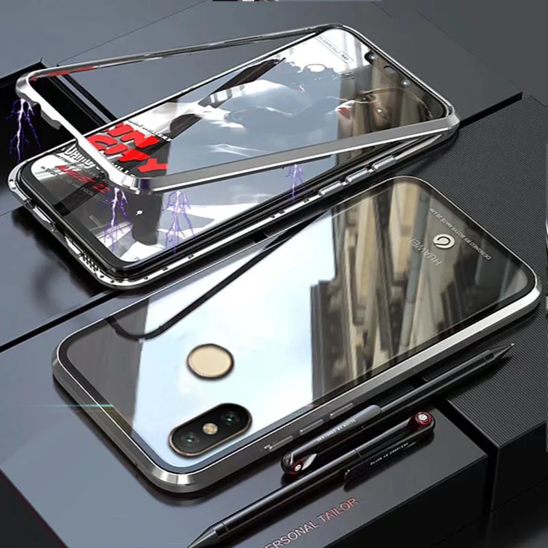 Silver Чехол YonLinTan Coque для Xiaomi Redmi Note 6 Pro 6pro Note6 Металлическая магнитная рамка из закаленного стекла жесткий чехол для телефона - Цвет: Silver