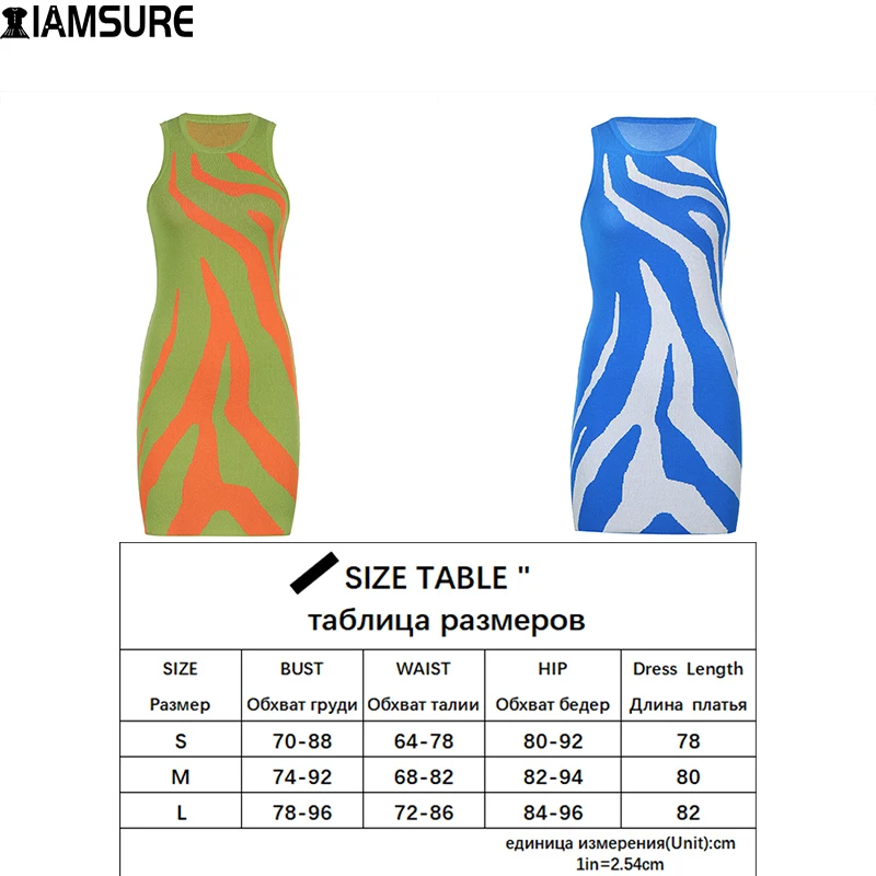 

IAMSURE Printed Knitted Summer Dress Elegant Sexy Slim Sleeveless Mini Dresses For Women 2021 Fashion Ladies Casual Streetwear