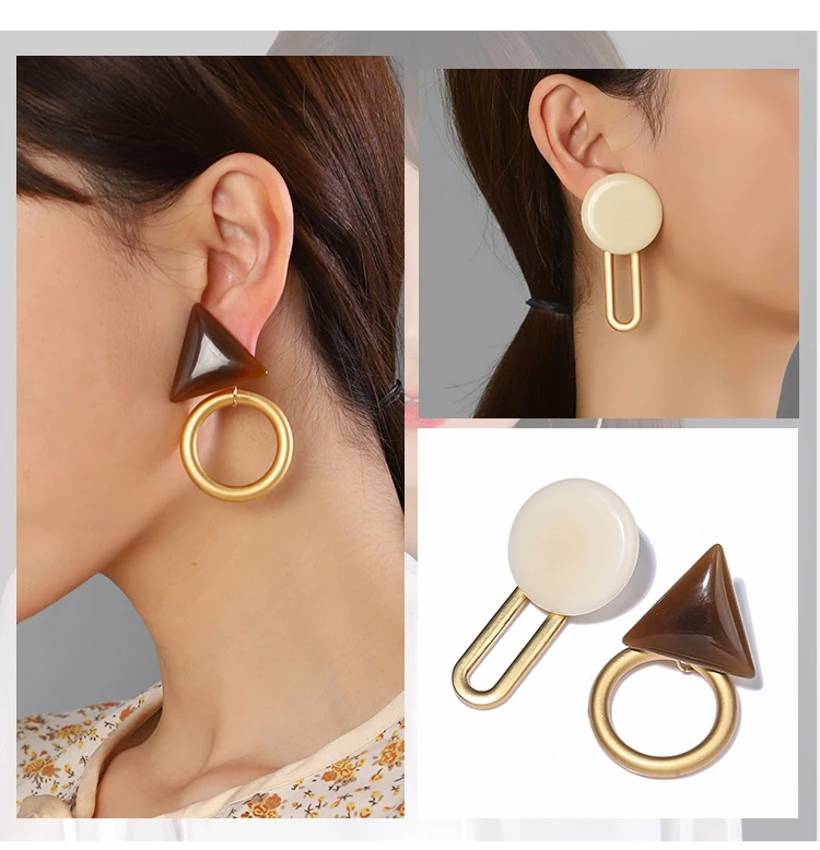 

Hangzhi 2020 Korean temperament wild design geometric asymmetric large triangle round acrylic metal earrings women jewelry gift