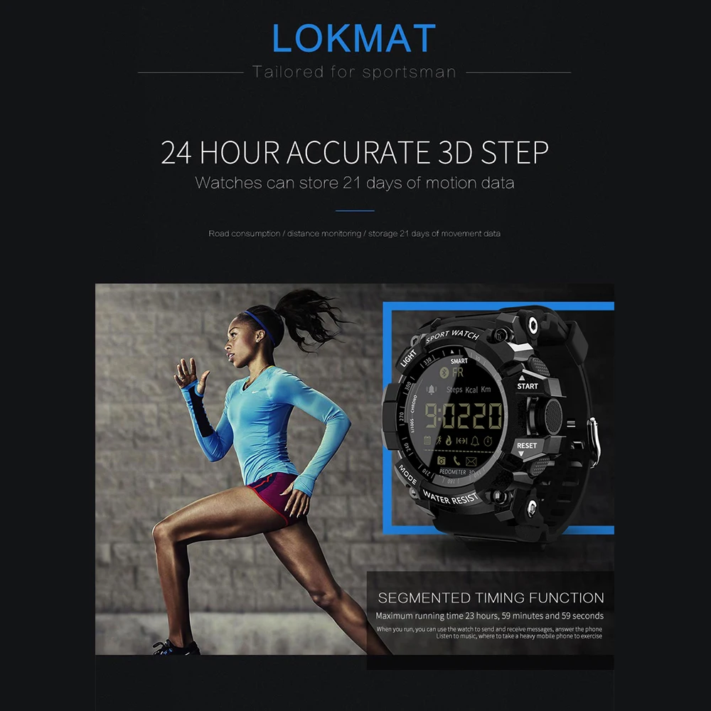 LOKMAT MK16 Bluetooth Смарт часы цифровые шагомер спортивные мужские IP67 водонепроницаемые