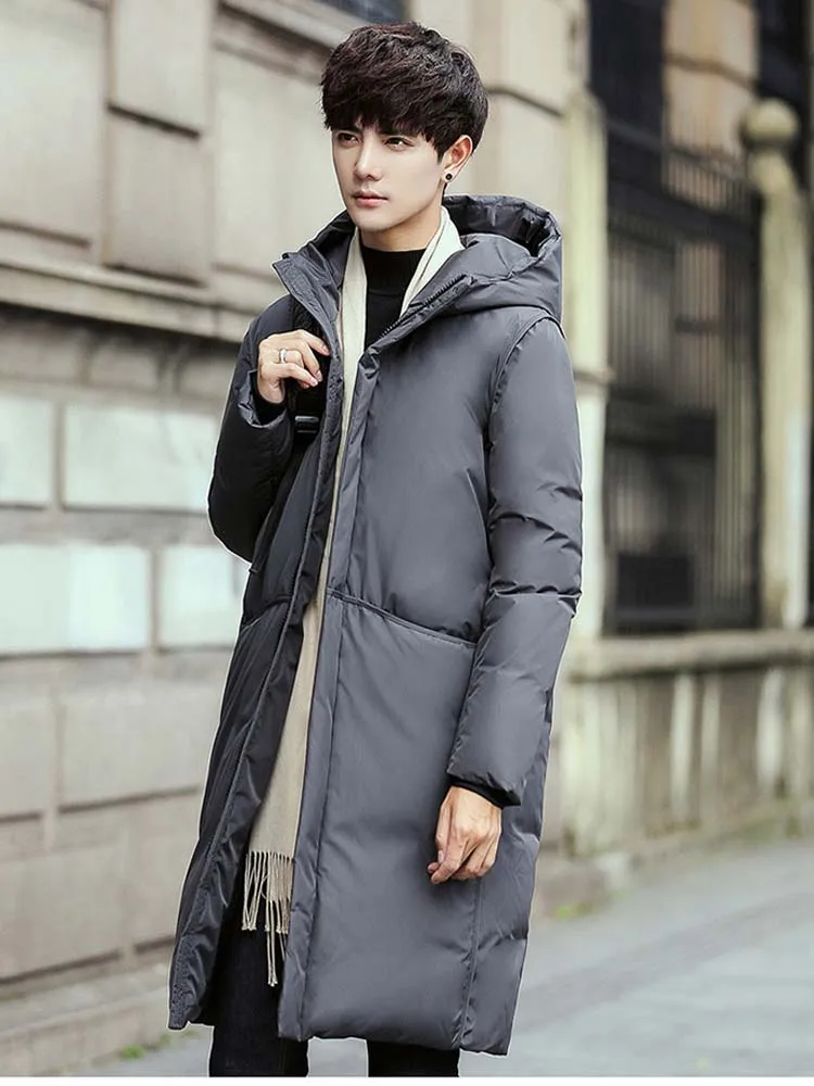 2022 New Winter Fashion Man's Duck Down Coat Preppy Teens Warm Jacket Teenagers Big Boys Parkas Hooded Black Grey Plus Oversize