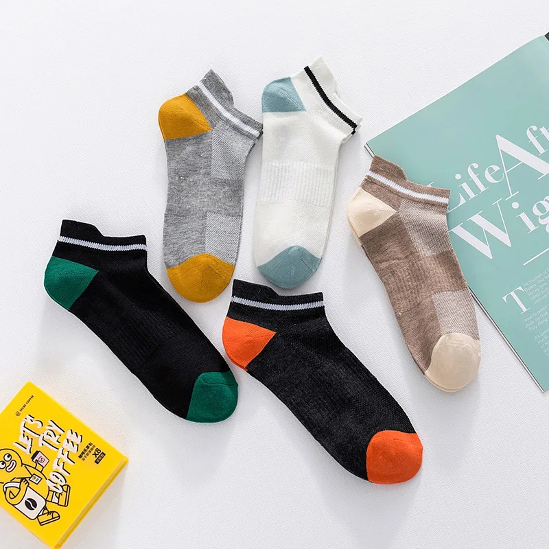 

Socks men and women summer new stitching contrast color cotton sweat-absorbent breathable invisible boat socks