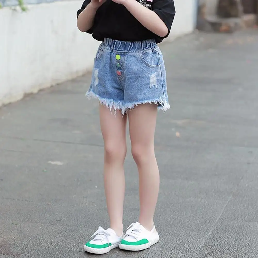 Шорты джинсовые для девочек 4-14 лет Короткие штаны с дырками детей летняя одежда