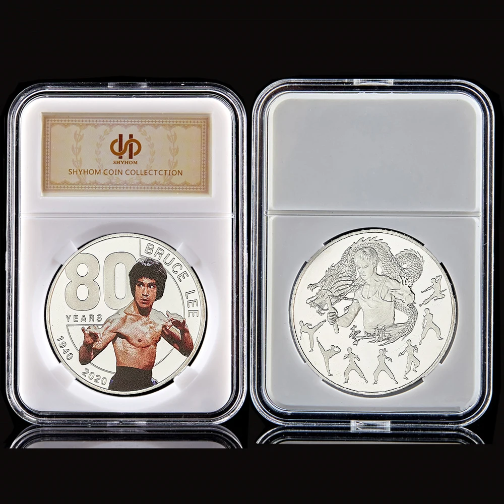 Китайский дракон кунфу Брюс Ли На 80-ю годовщину Посеребренная памятная монета с