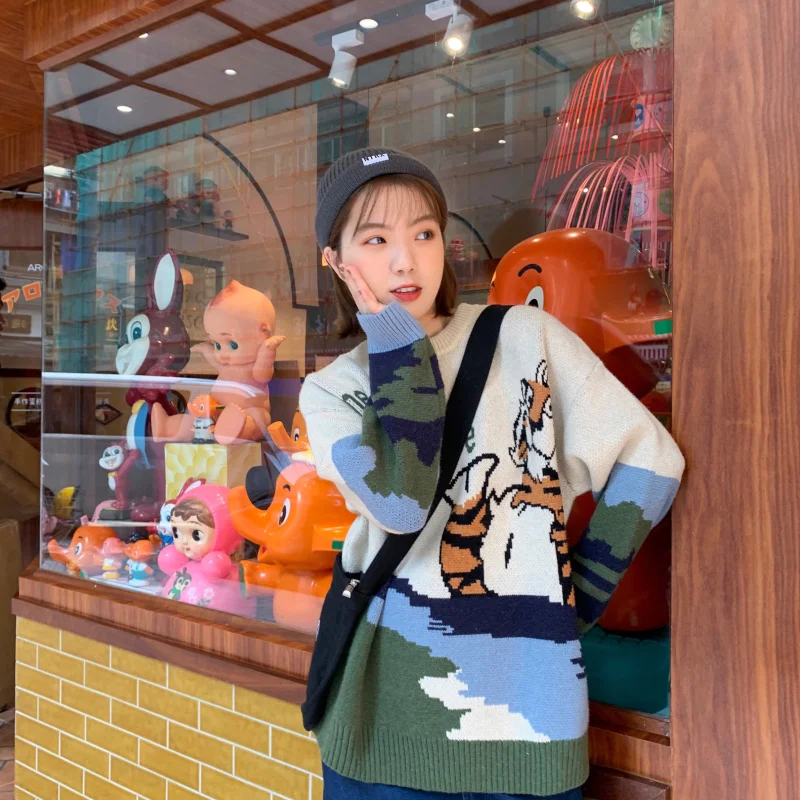Woherb, свитер, топы, для женщин, осень, зима, Kawaii, животный принт, модный, Modis, мультяшный, свитера, японский, винтажный, свободный, вязанный, пуловер
