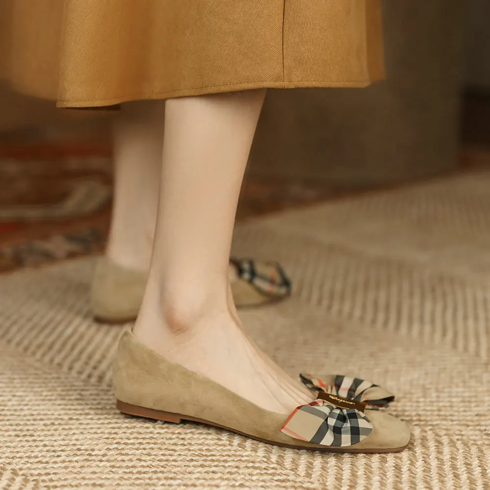 

EshtonShero Kid Suede Leather Women's Flats Shoes Square Toe Flat Heels Shoes Summer Newest Casual Dancing Fashion Shoes Woman