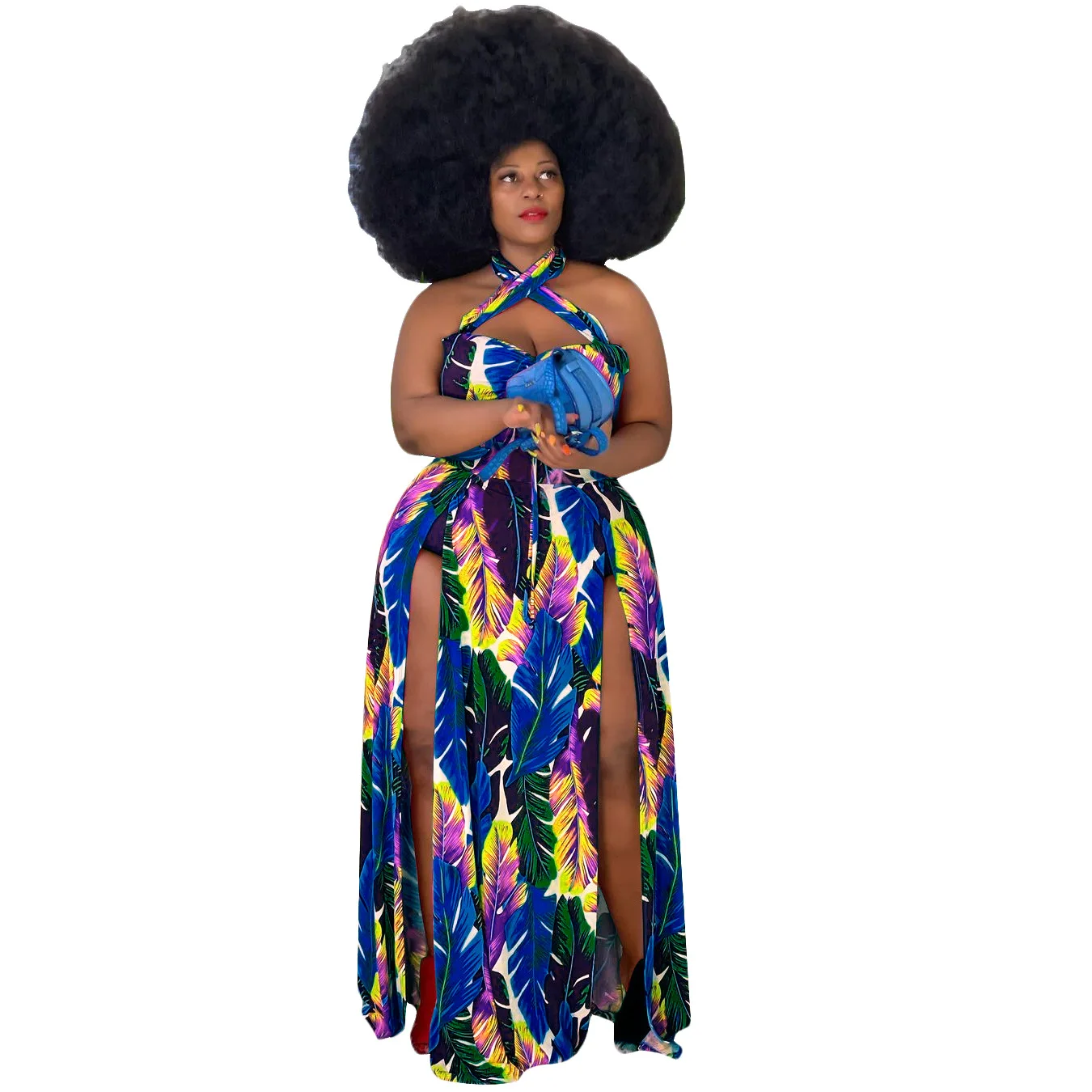 

Платье с лямкой на шее вечерний размера плюс 5XL 4XL 3XL сексуальное платье, бодикон, с рисунком, на платформе в богемном стиле пляжная Разделени...