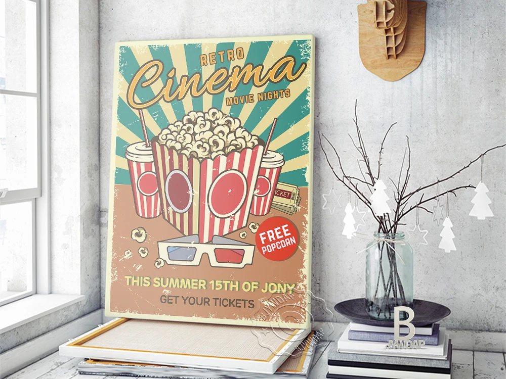 Коллекция фильмов в ретро-стиле попкорн-проектор художественные принты