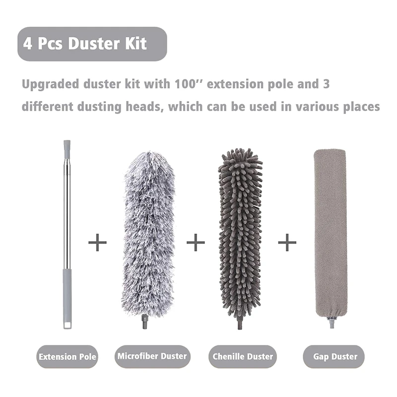 

HOT-Duster for Cleaning Kit with Telescoping Pole, Microfiber Duster/Under Appliances Duster/Chenille Ceiling Fan Duster