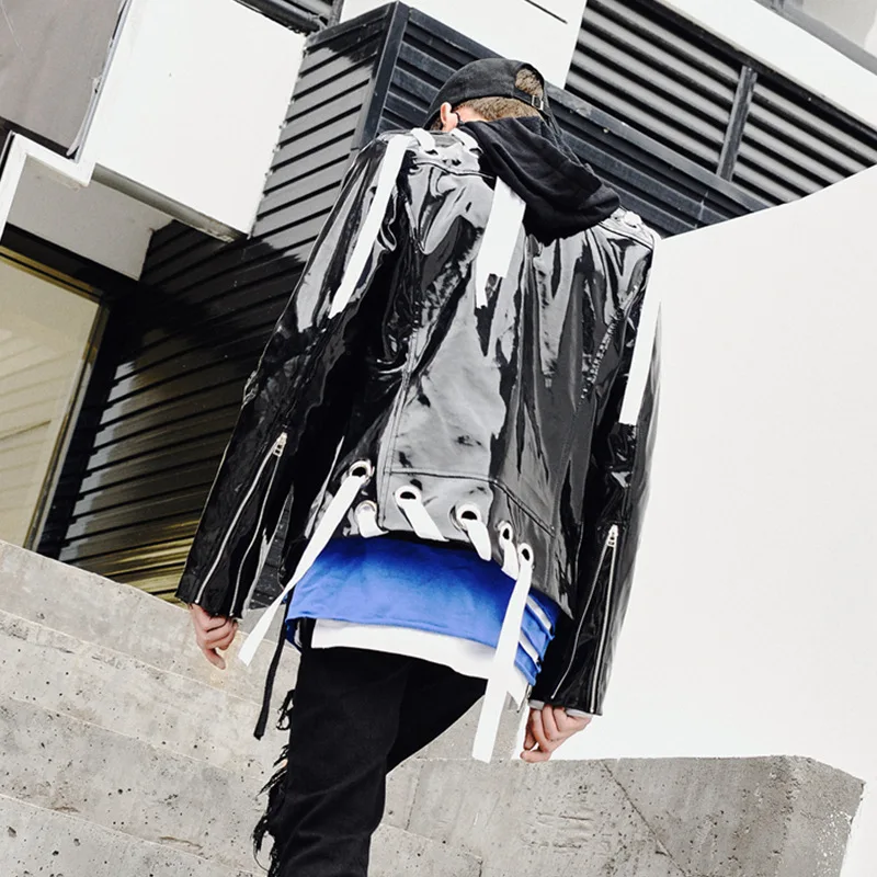 Мужская кожаная куртка в стиле панк повседневная мотоциклетная хип хоп уличная