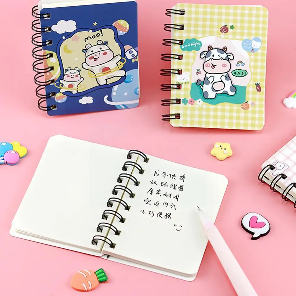 

80 Sheets Cartoon Animal Pocket Notebook Rollover Coil Stationey Portable Cute Cow Supplies Kawaii Notebook Notepad Mini U1a1