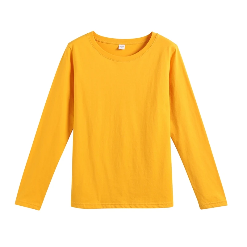 Yellow YSK249 GIGOGOU, Женская Базовая футболка с длинным рукавом, осень-весна, 95% хлопок, футболка, S-3XL, однотонный топ, футболки, мягкая футболка Harajuku - Цвет: Yellow YSK249
