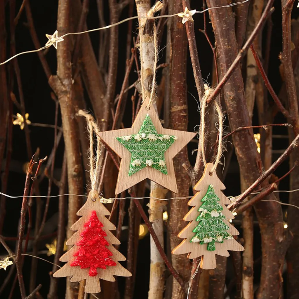Рождественская елка деревянные подвески со звездами самодельное украшение