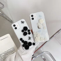 simple luxury 3d rose flowers butterfly art design phone cover for iphone 11 12 pro max 7 8p se xs xr women phone soft cases
