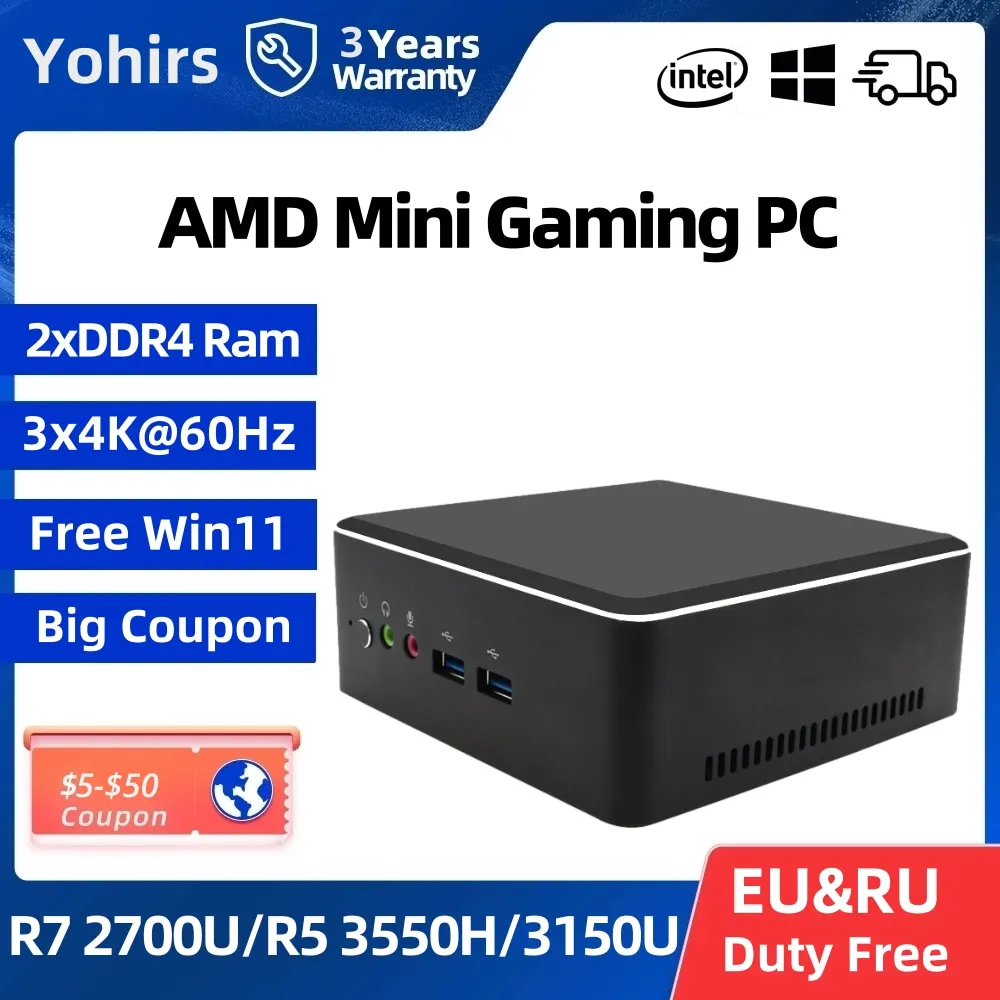 2021 игровой мини-ПК AMD Ryzen 5 3550H 2700U 2500U 3150U Windows10 Pro DDR4 Max 64 Гб NVME горячая Распродажа WIFI