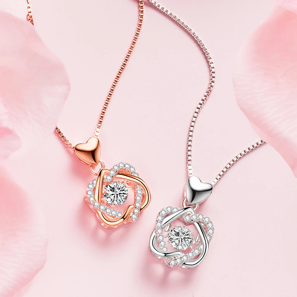 

New Dazzling Cubic Zircon Round Beating Heart CZ Star Pendant Necklaces for Women Rose Gold Silver Color Jewelry Dropshipping