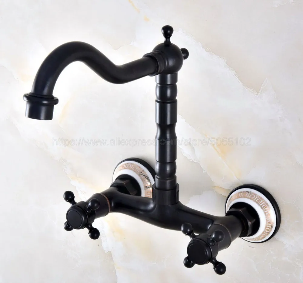 Oil Rubbed Bronze Bathroom Basin Sink Mix Tap Dual Handles Wall Mounted Kitchen Mixer Faucet znf872 | Обустройство дома