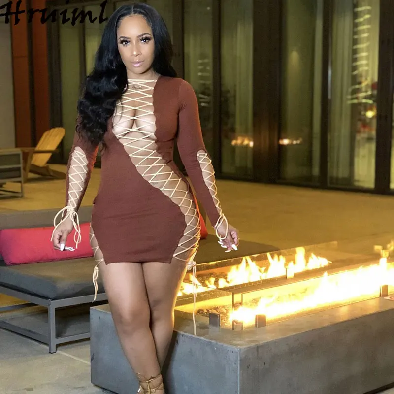

Женское облегающее платье с вырезами, однотонное платье с длинным рукавом, Новое поступление, обтягивающая сексуальная клубная одежда, жен...
