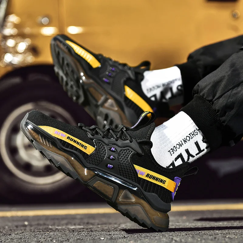 

Casual Breathable Mesh Sneakers Men Fashion Tide Sports Shoes Comfortable All-match Popcorn Sole Cushioning Running Shoes Men