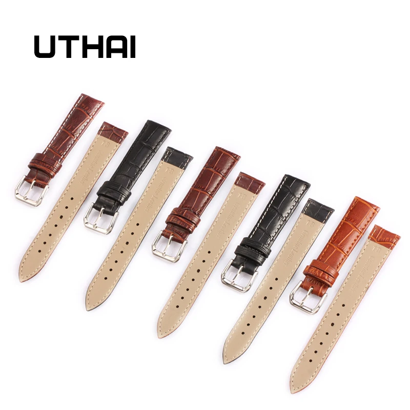UTHAI Z08 Watch Band Genuine Leather Straps 10-24mm Watch Accessories High Quality Brown Colors Watchbands