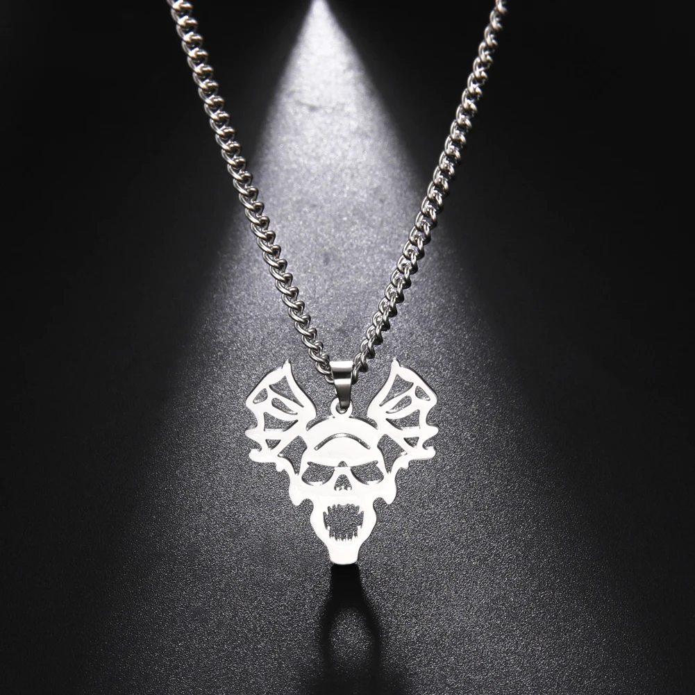 My Shape Vintage Skeleton with Wings Necklaces for Men Stainless Steel Devil Pendant Necklace Punk Male Halloween Party Jewelry vintage 316l stainless steel skull skeleton necklace pendant for motorcycle party punk gem necklace hip hop men jewelry