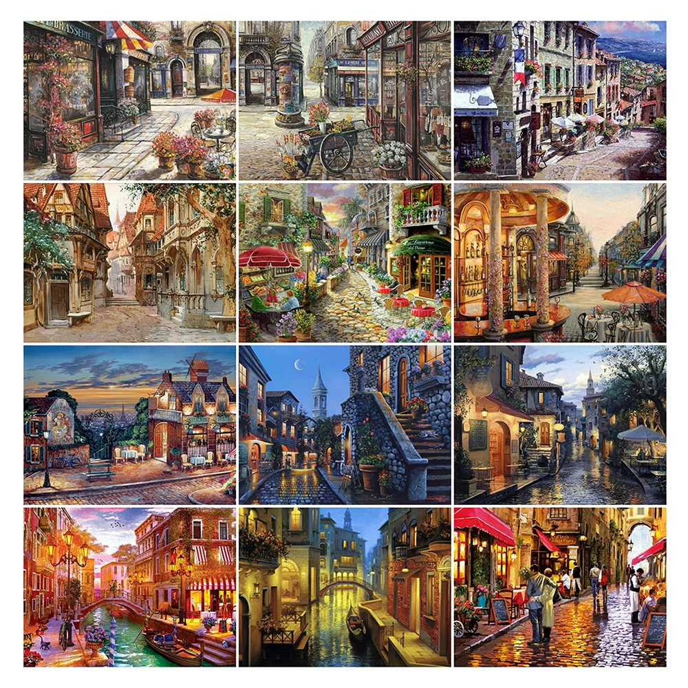 

YI BRIGHT Diamond Painting 5D DIY Street Full Drill Diamond Embroidery Picture Of Rhinestones Landscape Needlework Wall Decor