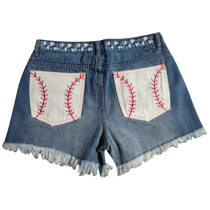 

Vintage Tassels Ripped Hot Denim Shorts Casual Straight Female Blue Mid Waist Shorts Ripped Jeans for Women