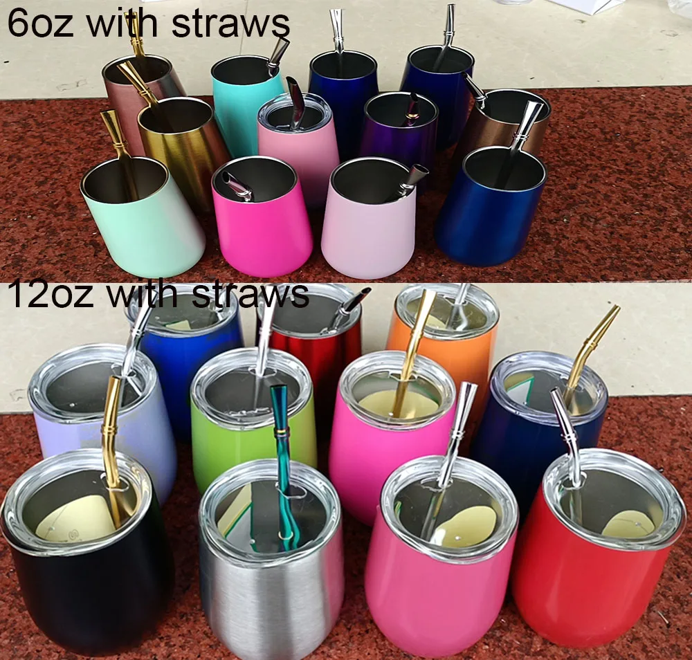 6oz 12oz Wine egg Mug with straws Cup Coffee Milk Resistant Portable Yerba Mate Tea Mug With Straw and Lid