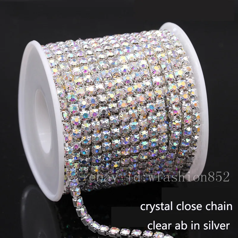 10Yards/Roll SS6-SS18 Glitter AB Crystal Rhinestone Chains Sew-On Glue-On For Garment DIY Clothing Accessories Trim Cup Chain | Дом и сад