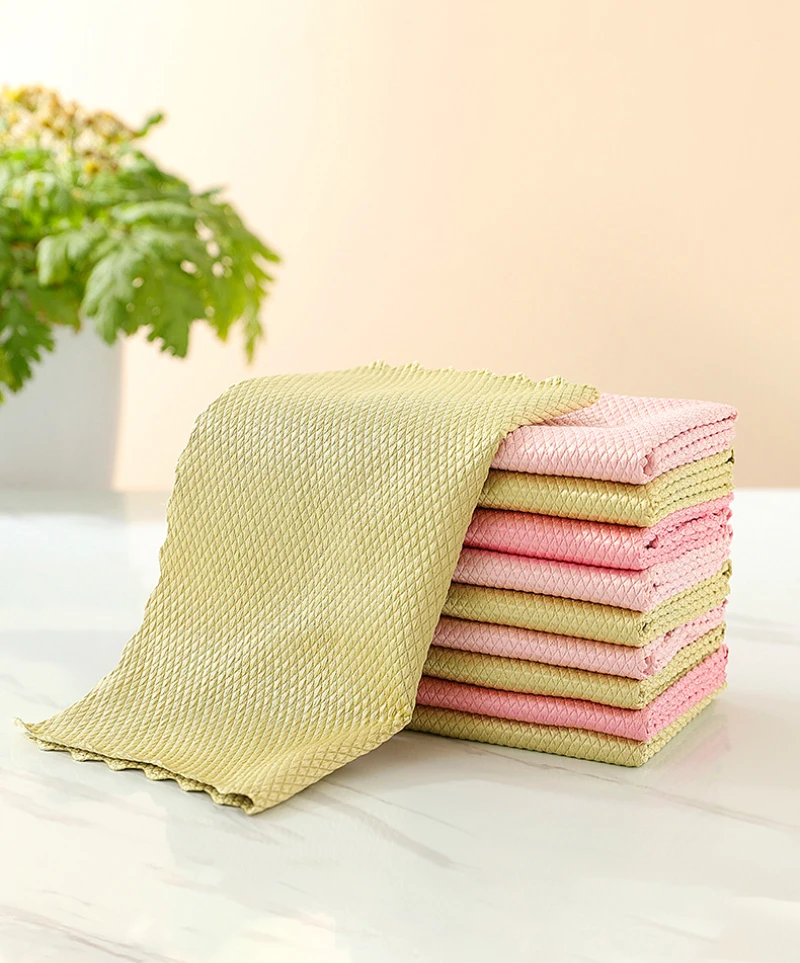 

5PCS fish scale Kitchen Towel Absorbent Dish Cloth Non-stick Oil Washing Kitchen Rag Household Tableware Cleaning Free shipping