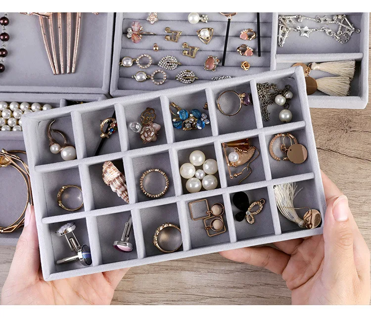 

Velvet jewelry organizer Display Tray Case Stackable Exquisite Jewellery Holder Portable Ring Earrings Necklace Organizer Box