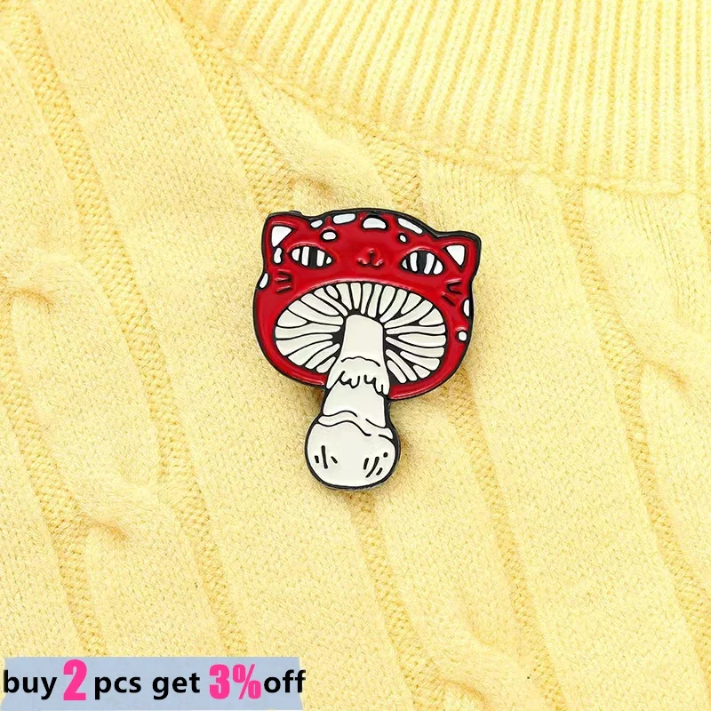 Под заказ эмалированная заколка в виде красного гриба кота брошь-Кошечка сумка