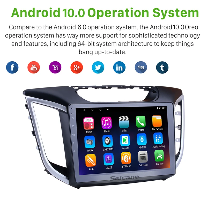 Автомагнитола Seicane Android 10 0 GPS-навигация для hyundai Creta ix25 2015-2019 2din 1 дюйма поддержка OBD2