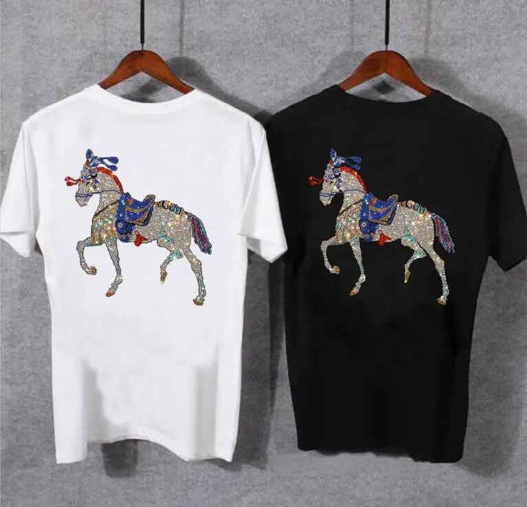 

Men's Rhinestone cotton two side designer t-shirt Boys Street Style short Sleeve Popular tees