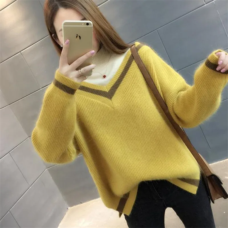 Новый женский осенний свитер Wnter 2021 пуловеры из двух частей с вышивкой F ake Женский