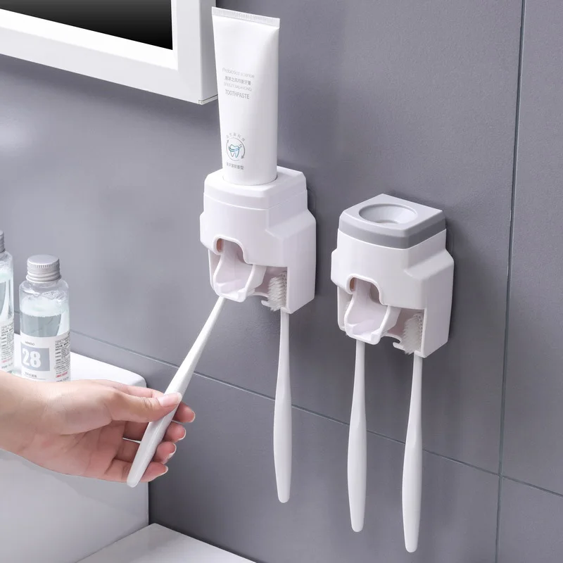 

Toothbrush Holder Dustproof Wall Mounted Convenient Toothpaste Squeezer Toothpaste Dispenser For Bathroom GRSA889