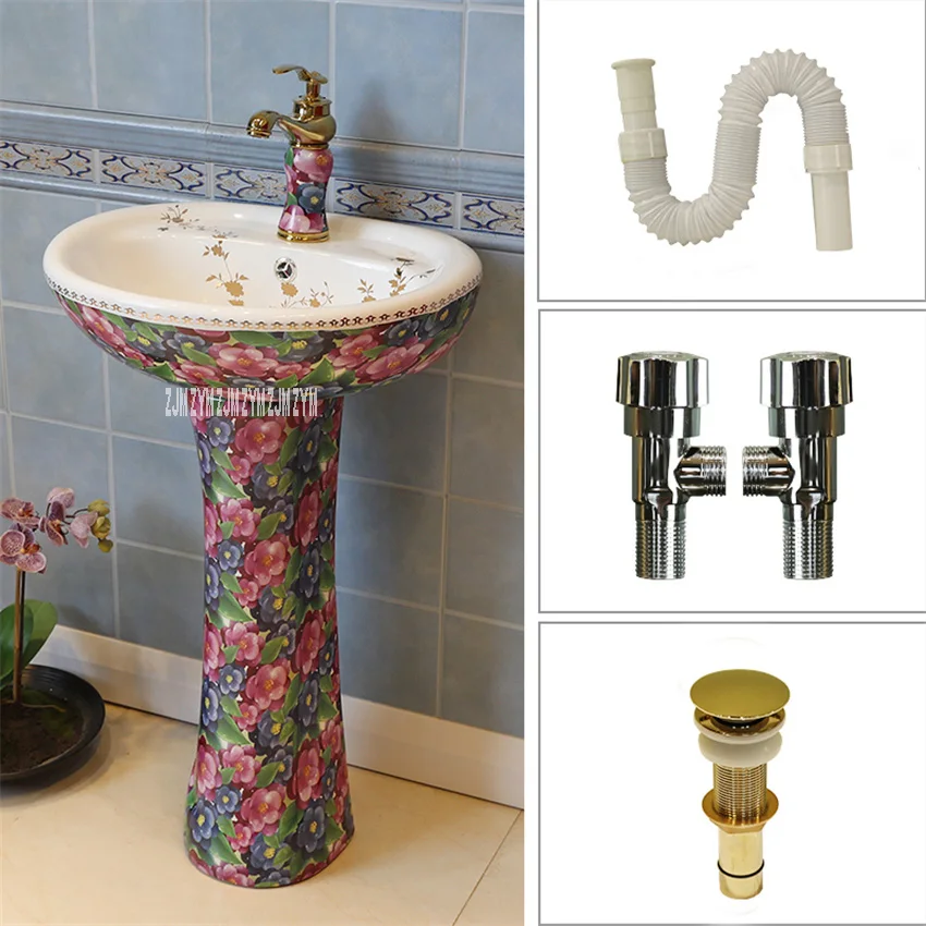 6-piece kit D JSN-2410 интегрированный керамический умывальник Туалет Колонка вертикальный пол пьедестал умывальник балкон Тип пола ручная умывальник - Color: 6-piece kit D