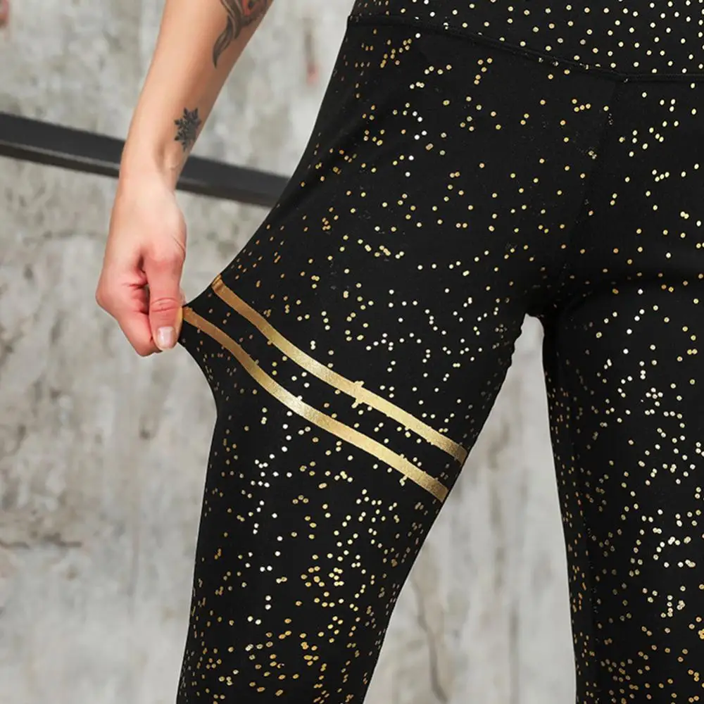 

70% Hot Sell Lady Gold Stamp Print Stretchy High Waist Seamless Leggings Yoga Pants Trousers