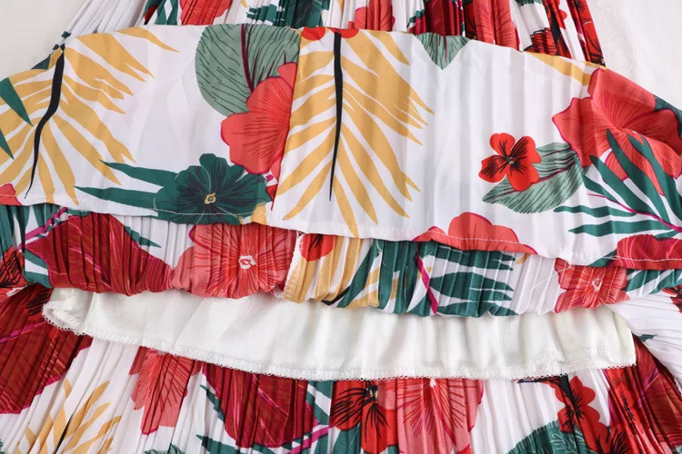 

Floral Skirt Female 2020 Spring Summer New High Waist Fashion Casual A-line Chiffon Printed Pleated Skirt Mid-length Long Skirt