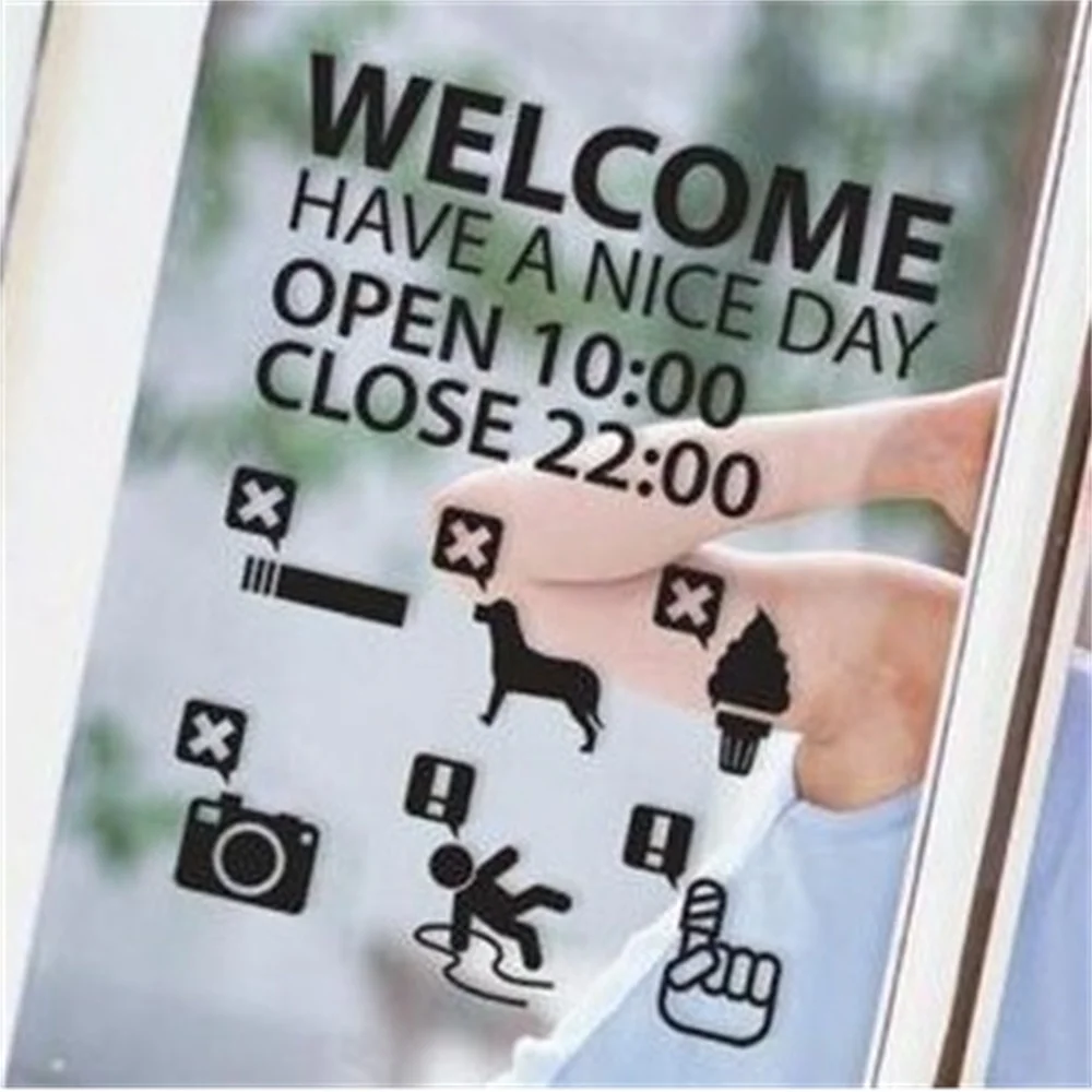 Модный магазин стеклянная Наклейка на стену предупреждающий знак время открытия