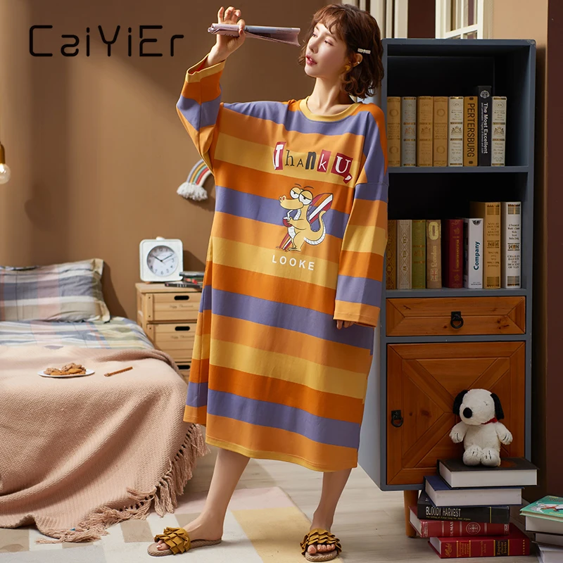 CAIYIER цвет с рисунком из мультфильма Хлопковые ночь сексуальное платье О образным