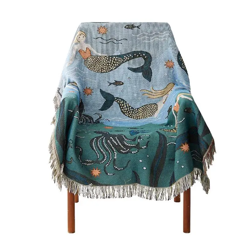 

Mermaid Sofa Towel Blanket For Couch Sofa Decorative Slipcover Throws Rectangular Stitching Travel Plane Blanket Home Textile