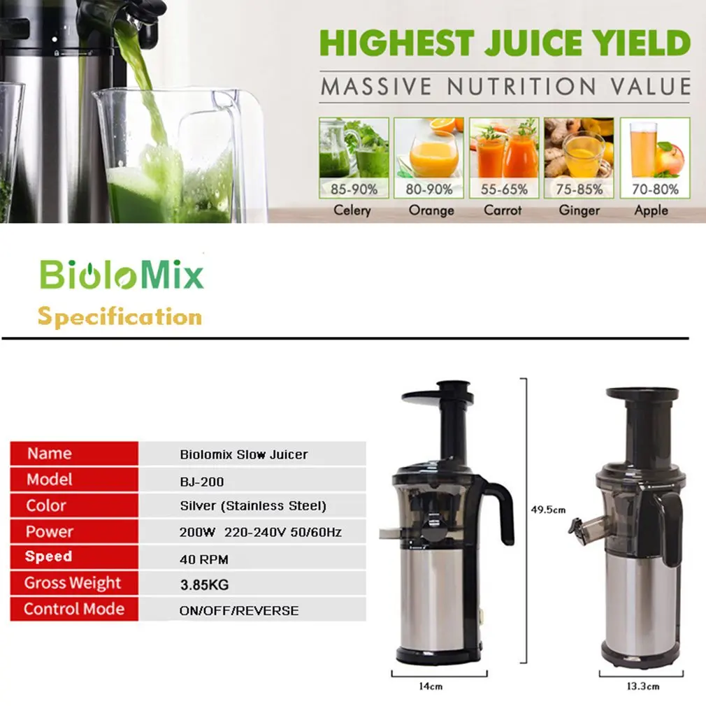 Соковыжималка для овощей и фруктов соковыжималка холодного отжима нержавеющая