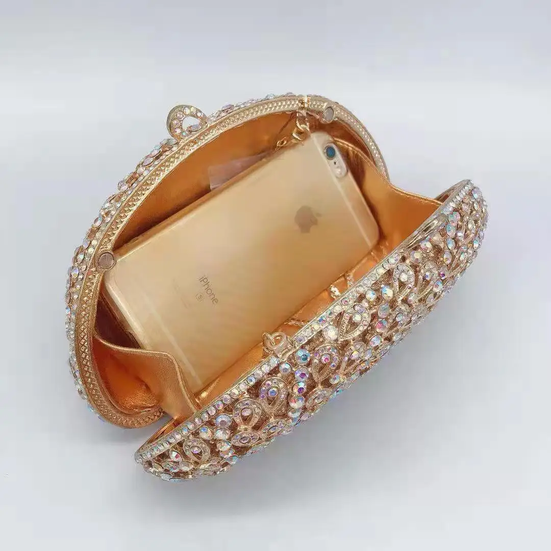 

Female Shiny Bling Gold AB Crystal Clutch Bag Women Flower Evening Bags Wedding Party Bridal Diamond Floral Handbag Clutch Purse