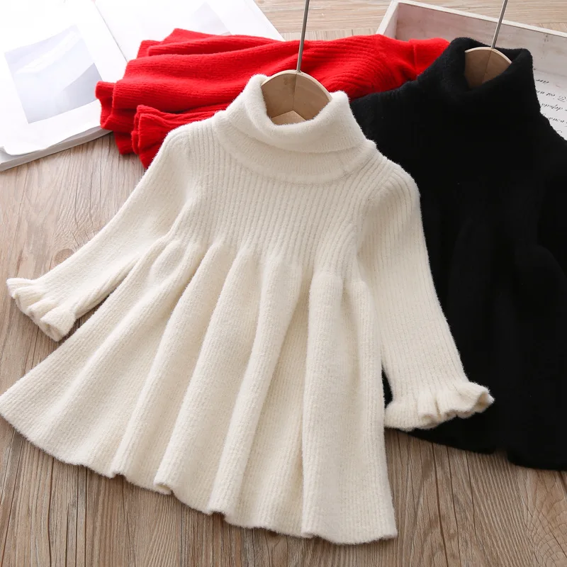 Платье Свитер для маленьких девочек осенне зимняя трикотажная рубашка