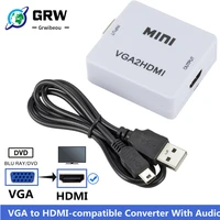grwibeou portable mini vga to hdmi compatible converter vga2hdmi video box audio adapter 1080p for notebook pc hdtv projector tv