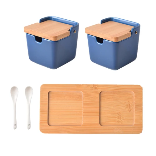 DARK BLUE 2PCS SET Скандинавский креативный горшок для приправ, сахарница, кухонная керамика, горшок для приправ, коробка для приправ, Европейский бытовой горшок для приправ, солевой горшок, банки - Цвет: DARK BLUE 2PCS SET